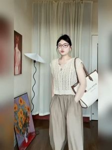 Summer Hollow Knit Crochet Top for Women Breathable Casual Short Sleeve Blouse