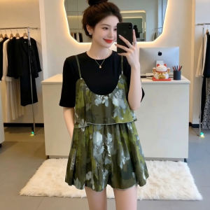 AIYITI | Vintage Floral Chiffon T-Shirt Loose Midi-Length