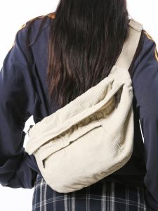 Chest Bag Womens Large Capacity Japanese Style All-Matching Autumn and Winter New Crossbody Bag Corduroy Shoulder Bag Waist Bag Mens Small Backpack