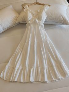 Padded Nightdress Womens Summer Pure Cotton Sling Mid-Length Dress Thin Sweet Pure Desire Pajamas Home Wear