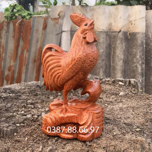 Tượng con gà linh vật tuổi dậu cao 15 20cm chất liệu gỗ hương cực đẹp