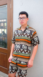 Áo sơ mi thổ cẩm - áo sơ mi lanh - áo họa tiết thổ cẩm phom rộng 50 - 80kg thoáng mát dễ cử động - áo du lịch - Hugo Shop