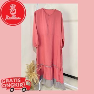 Gamis Wanita Polos Lengan Panjang Katun Rayon Premium Gamis Kondangan Lebaran Fashion Muslim Trendy - XELLEA - Bahan Katun Adem Tebal (SIZE CHART)