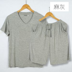 ชุดใส่ในบ้านผ้าโมดัลใส่ช่วงฤดูร้อนสำหรับผู้ชายกางเกงขาสั้นแขนสั้นทรงหลวมชุดนอนแบบบางกางเกงห้าส่วนใส่ด้านนอกชุดใส่ในบ้าน