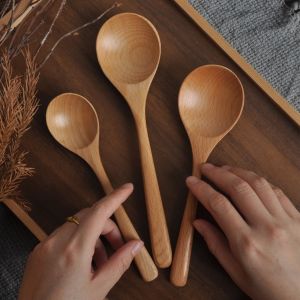 Jujube Wood Long Handle Solid Wood Soup Spoon Rice Spoon Japanese Style Creative Home Use Camphor Wood Small Spoon Kitchen Wooden Round Spoon
