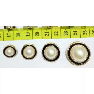 100 pcs kancing Baju / Kancing Jamur Mutiara gold list hitam 11 mm