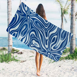 blue abstract swirl Quick Drying Microfiber Beach Towel Lightweight for Swimming Camping Yoga - Bath Towel