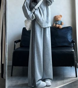 plus Size Sporty High Waist Wide Leg Pants Womens Casual Loose Slimming Autumn Winter plus Size Pear Shaped Body Casual Pants