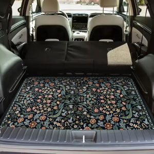 VIKAMA Retro Vine Floral Trunk Mat Wear Resistant Non Slip Universal Cargo Liner Vintage Car Decor