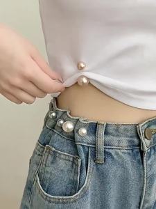 3PCS Tighten Waist Buckle Alloy Brooches Pins Clip Faux Pearl Adjustable Pin Buttons Skirts Jeans Buttons Clothing Accessories