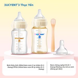 Bộ Bình Sữa Thủy Tinh Chống Sặc Chống Đầy Hơi Cho Trẻ Sơ Sinh