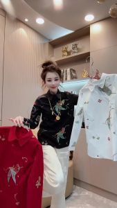 New Chinese Style Retro Versatile Womens Shirt Fashionable High-End Winter 2024 Long Sleeve Polo Collar Regular Fit Premium Feel