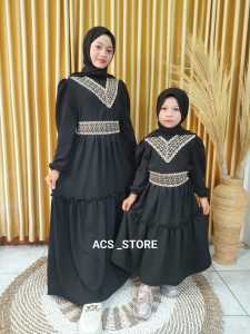 Gamis Anak Preempuan Set Jilbab Hitam 5 - 15 Tahun Hitam Bahan Crinkle Premium