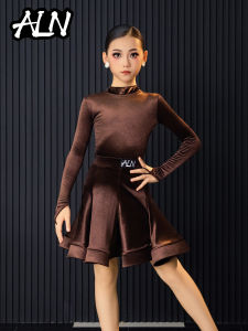 ALN Latin Dance Competition Costume Velvet Childrens Dance Exam Event Performance Regulation Girls Frock Skirt Outfit
