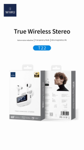 WiWU True Wireless HiFi Stereo Earbuds Bluetooth Earphone Earbuds Earpiece with Smart Display T22