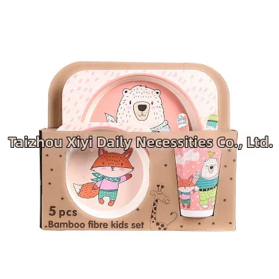 MEISITEKEKE | Bamboo Fiber Childrens Tableware Set Feeding Plate Bowl Cutlery Set