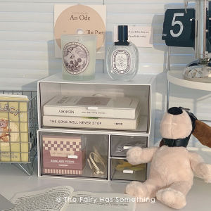 กล่องเก็บเครื่องสำอางขนาดเล็กแบบชั้นวางของในชั้นวางของบนโต๊ะแบบดึงดูดฝุ่นได้หลายชั้นพร้อมช่องเก็บเครื่องสำอางและครีมบำรุงผิว