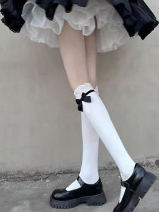 Sweet Lolita Ballet Style Mid-Calf Socks White Lace Trim Black Versatile JK Leg Socks Velvet Thin Texture Womens Socks