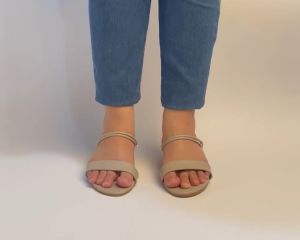 BIG SIZE 41 - 45 | Sandal Wanita Hak Pendek 3cm Kaki Jumbo | Model Tali Beige Slop Simpel Elegan
