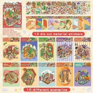 Kawaii Christmas Carnival 3D  Christmas&Halloween  Landscape Sticker  DIY Pocket Cabin Scene Christmas gifts ﻿