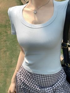 MiiOW | เสื้อยืดคอกลมแขนสั้นทรงสลิมฟิตสำหรับผู้หญิง ทรงเข้ารูป ระบายอากาศได้ดี สีสันสดใส ทรงเข้ารูป แขนสั้น ฤดูร้อน 2025