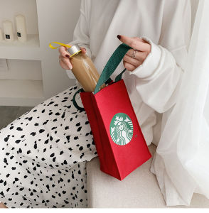 Starbuck Canvas Bag Tote Bags Carrier Tumbler Bag Cup Holder Mother Student Handbag (25cm X 13cm X 9cm)