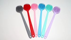 Silicone Body Scrubber Long Handle Back Scrubber Shower Exfoliator Bath Brush Skin Exfoliating Massaging Easy to Hold Lightweight for Men Women Kids