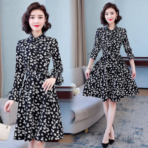 Womens Midi Length Long Sleeve Chiffon Dress Slimming Stylish Casual Spring 2023 New Style plus Size Fashionable Dress