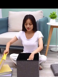 Multi functional storage stool Foldable storage stool Home storage box cotton and linen sofa stool