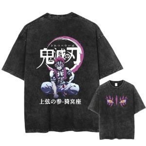 Bandai | Streetwear Anime Demon Slayer Mens T-shirts Vintage Washed Women Short Sleeve Tee Summer Trendy Harajuku Casual Tops
