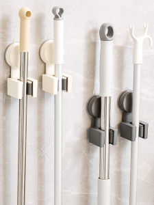 Bathroom Suction Cup Mop Holder Wall Mounted Clip Fixed Hook Broom Storage Organizer No Drilling Required Household Essential
