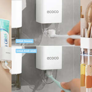 ECOCO Simple Toothpaste Dispenser Square - Dispenser Pasta Gigi Otomatis Minimalis Tempat Odol Tempel Dinding Dispenser Odol Tanpa Sentuh Tempat Pasta Gigi dan Sikat Gigi Dispenser Odol Model Kotak Tempat Odol Estetik Minimalis