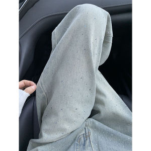 QIANCHANGNAAI | Narrow Version Wide Leg Light Color Sequined High Waist Jeans