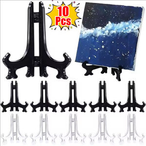 10pcs Clear Plastic Display Stand Foldable Plate Easel Storage Organizer Holder Home Decor Display Holder for Dish Bowl Artwork Picture Frame