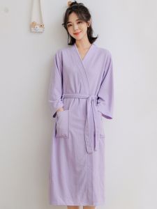Summer 2025 Hotel Wear Womens Bathrobe Towel Material High Absorbency Quick Dry Waffle Pattern Robe Lightweight Knee-Length
