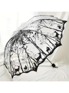 1 trendy edge retro transparent umbrella - three-fold transparent folding umbrella -PVC material suitable for travel photograph