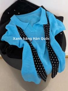 NUMEN BUTTON | Quần Áo Len Cổ Polo Ruffle Chấm Bi