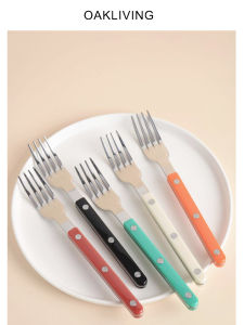 ก้นตะเกียบและช้อนสแตนเลสสีสันสดใสพร้อมหัวเข็มขัดแบบรีดสำหรับใช้ในบ้านแบบย้อนยุคสไตล์ยุโรปเหนือ ชุดกินเช้า