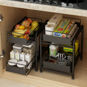 Rak Dapur Besi tahan karat Lemari Laci Geser Keranjang Tarik Dapur Organizer Rak Penyimpan serbaguna Laci Rak Tarik Rak bumbu Nordic Style