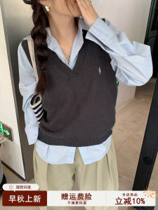 Womens V-Neck Knitted Vest Sleeveless Sweater Top Spring Autumn Outerwear Loose Fit Early Autumn Layering Open-Shirt Style