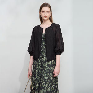 AMII | Commute Style Round Neck Drop Shoulder Three Quarter Sleeve Tencel Loose Blouse