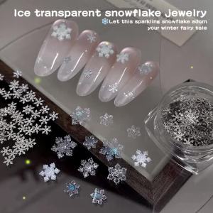 Kaniu Ice-Crystal Snowflake Glitter Nail Art Set Trending White Rhinestone Sparkling Silver Christmas Assorted Nail Decorations