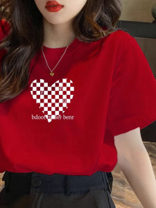 SUSHOUWANGE | Love Print Short Sleeve Loose Cotton Summer Tee