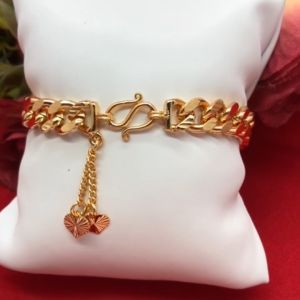 สร้อยข้อมือลายเลสแบนตัดลาย ความยาว 7 นิ้ว ชุบ14K ใส่ได้ทุกโอกาส ใส่อาบน้ำได้  ใส่ในชีวิตประจำวันได้ รูปถ่ายจากสินค้าจริง