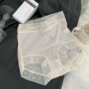 Flying Ice Silk High Waist Micro Belly Holding Seamless Underwear Women Breathable Mulberry Silk Antibacterial Briefs Plus size Lace New