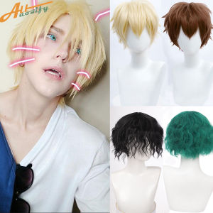 Synthetic Mens Cosplay Wig With Bangs Short Straight Heat Resistant Hair Blonde Black Blue White Halloween Anime Cosplay Wigs
