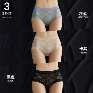 Victorias Secret Womens Pure Cotton Antibacterial Triangle Seamless Underwear Summer Thin Short Pants mid Waist Lace Edge