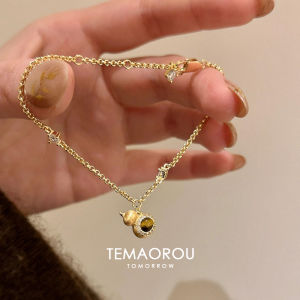 สร้อยข้อมือเพชรเทียมประดับลูกแพร์ทองคำสำหรับผู้หญิง เครื่องประดับแฟชั่นระดับไฮเอนด์แบบเล็กๆ หรูหรา สร้อยคอไททาเนียม