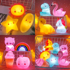 Cartoon Night Light LED Cute Decoration Lamps Moon Bear Dinosaur Girl Kids Children Toys Gifts for Bedroom Bedside Room Lights