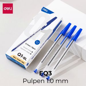 Deli Ballpoint Pen / Pulpen Bolpoin 1.0 mm Isi 12 pcs Penulisan Halus EQ3-12PCS
